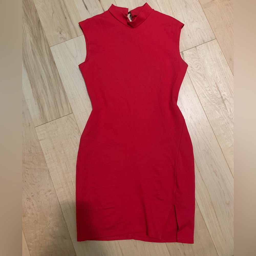 Red mock neck dress